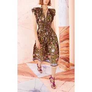 Ulla Johnson Midi Ruffle Floral Arina Tiered Cotton Dress